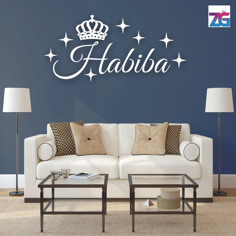 Customize Name Wall Sticker | Habiba Crown and Sparkle Zecor Gallery