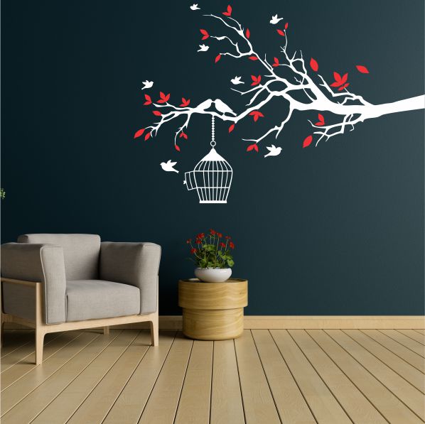 Tree Branches With Bird Cage Wall Sticker Zecor Gallery