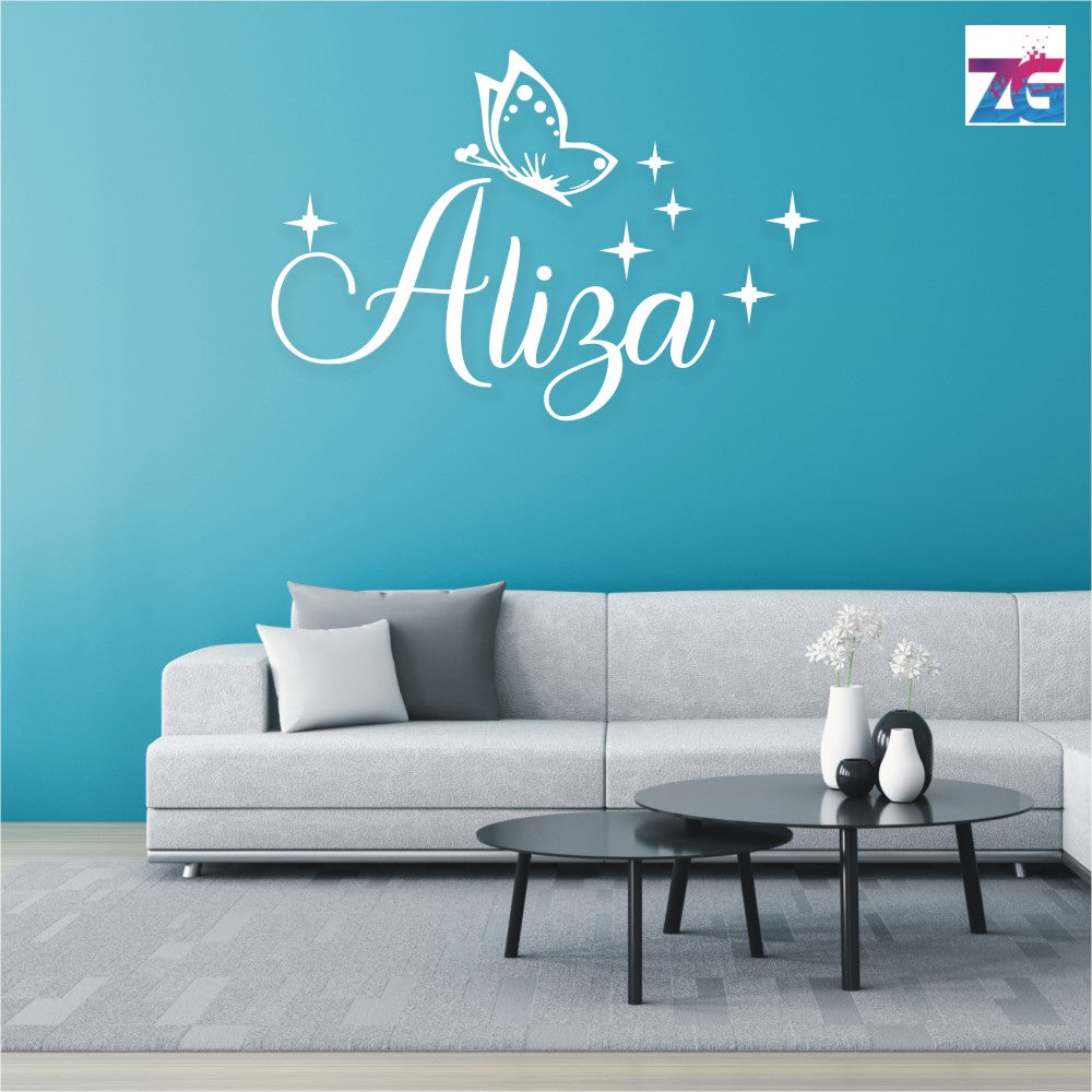 Customize Name Sticker | Aliza Butterfly Sparkle Design Zecor Gallery