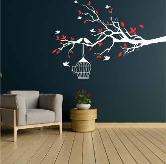 Tree Branches With Bird Cage Wall Sticker Zecor Gallery