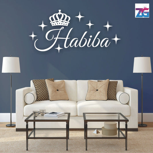 Customize Name Wall Sticker | Habiba Crown and Sparkle