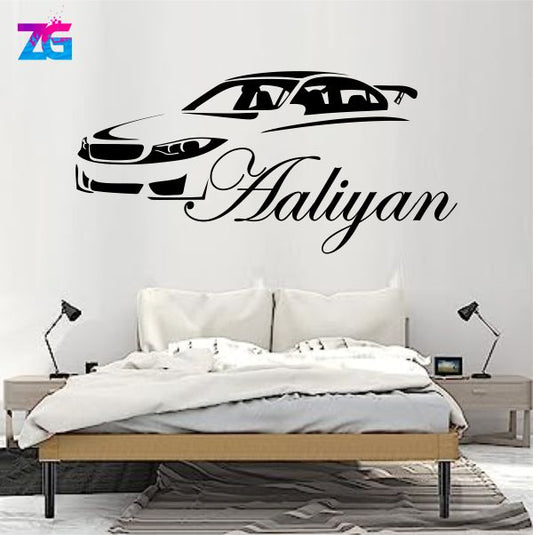 Adhesivo de pared con nombre personalizado | Diseño de autos deportivos