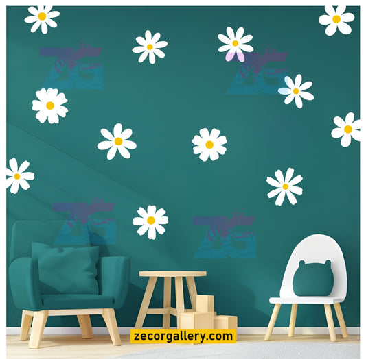 Daisy Flower Wall Stickers Pack of 24 pcs | Removable Floral Decals for Home & Room Decor