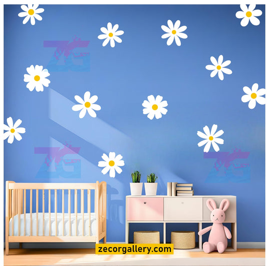 Daisy Flower Wall Stickers Pack of 24 pcs | Removable Floral Decals for Home & Room Decor