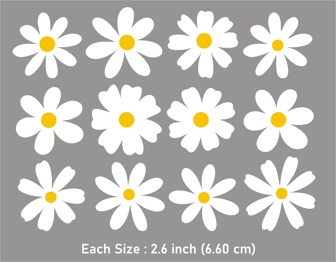 Daisy Flower Wall Stickers Pack of 24 pcs | Removable Floral Decals for Home & Room Decor