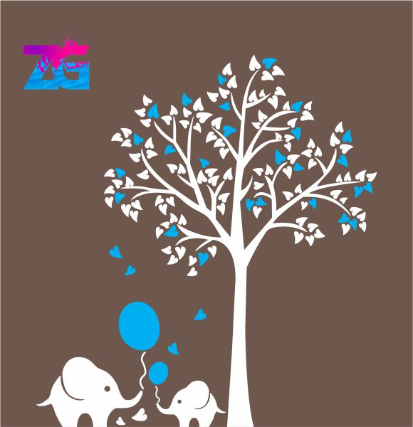 Large Tree for Kids Room with Cute Elephant and Balloon Home Decor Wall Sticker | Large Size