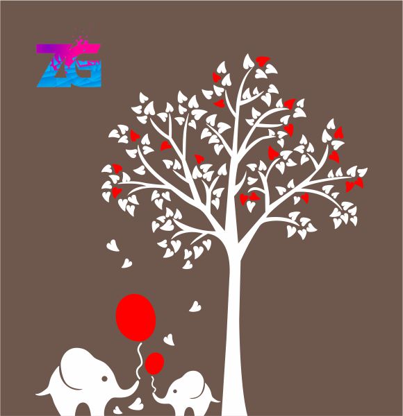 Large Tree for Kids Room with Cute Elephant and Balloon Home Decor Wall Sticker | Large Size