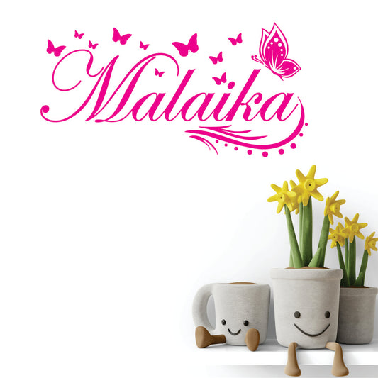 Custom Name Wall Sticker | Pink Butterfly Design