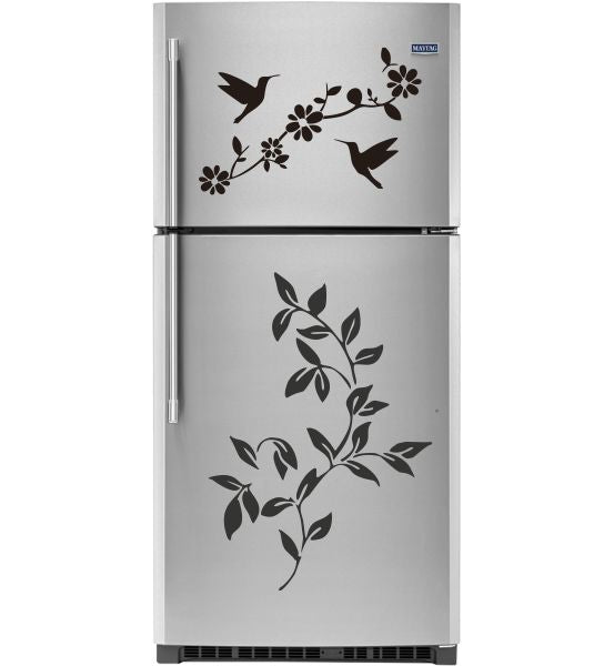 Etiqueta engomada del refrigerador de la cocina de la flor con los pájaros | Pegatinas para refrigerador