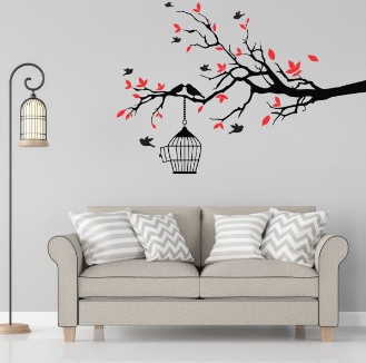 Tree Branches With Bird Cage Wall Sticker
