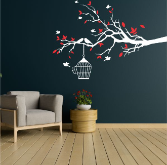 Tree Branches With Bird Cage Wall Sticker