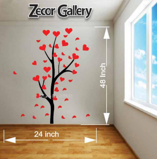 Vinilo decorativo dormitorio árbol con hojas de corazón